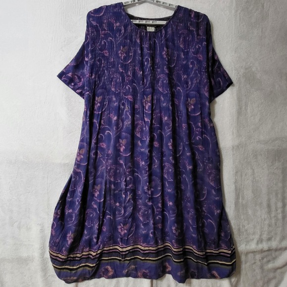 More Jazz Dress Womens 2X Boho Midi Smocked Pockets Made USA Vintage Style Flora - Picture 1 of 11
